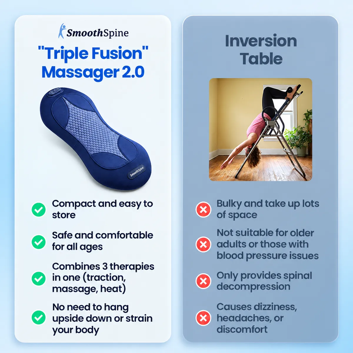 SmoothSpine massager vs inversion table comparison
